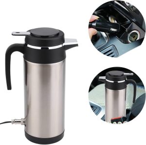 Qiilu Car Electric Kettle 1200ML 12V In-Car Kettle Stainless Steel Electric Travel Thermos
